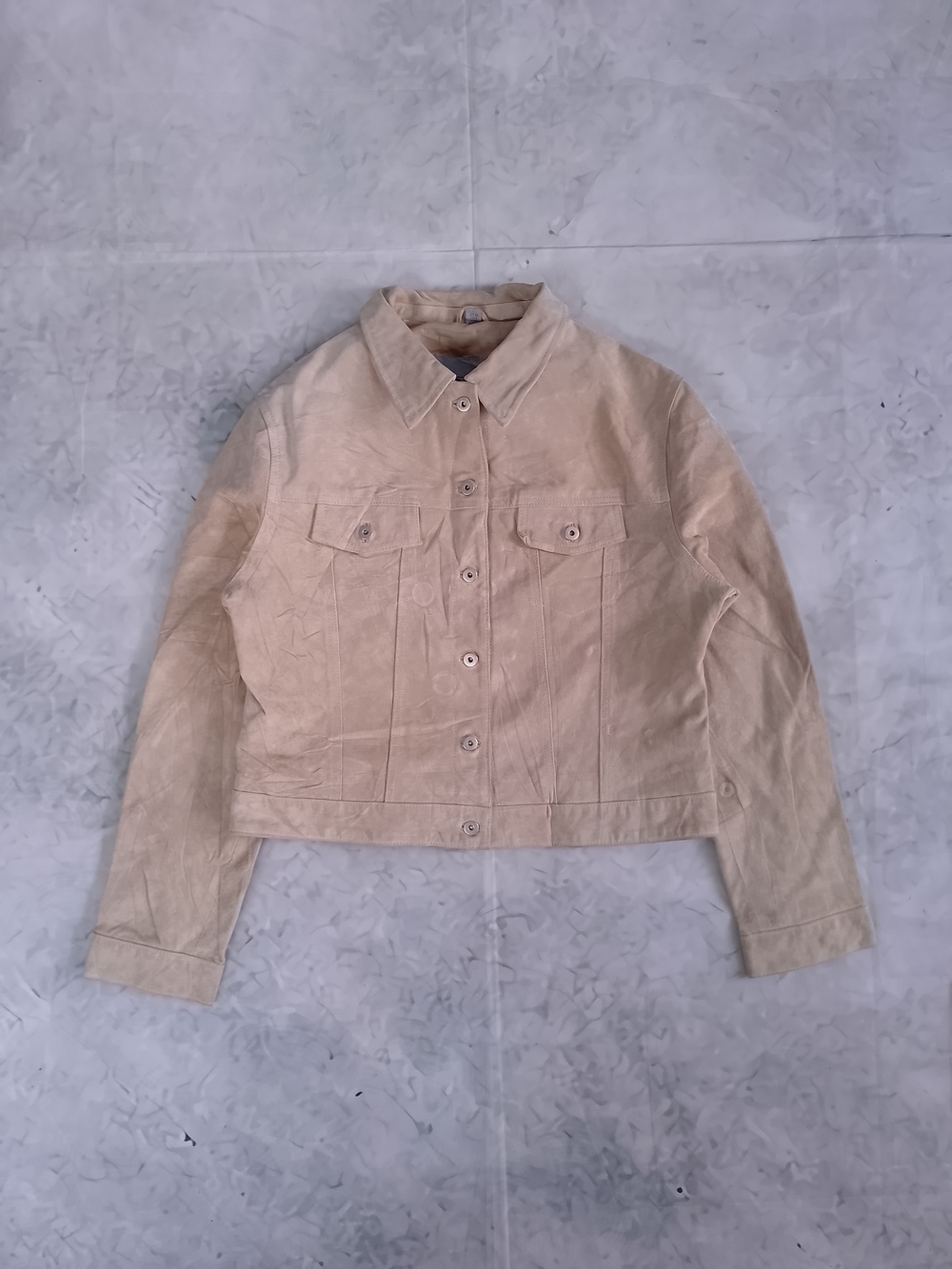 Cropped Beige Suede Jacket - Women's Lightweight Trucker Style